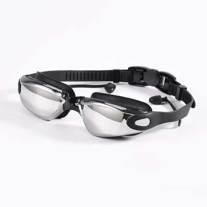 Swimming Goggles Adult Myopia Swimming Goggles One-Piece Earplugs Electroplating Anti-Fog High-Definition Swimming Goggles